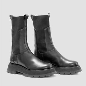 3.1 Phillip Lim Womens Kate Lug Sole Combat Boot Black Mid-Calf Boots